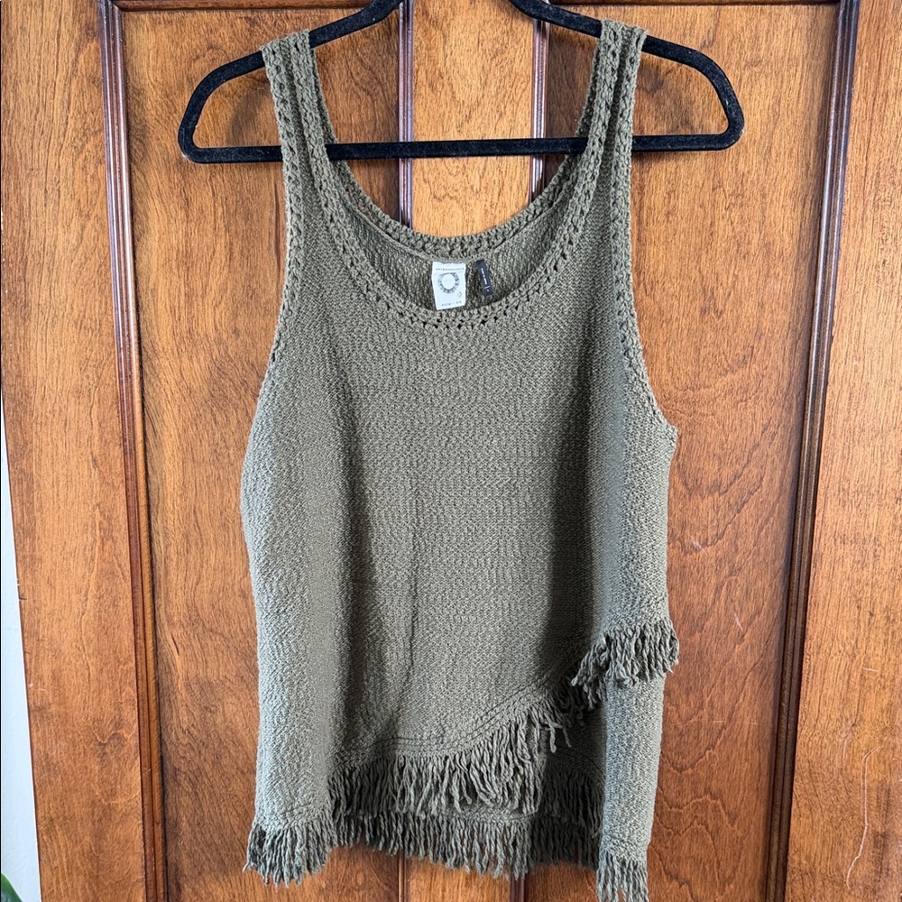 Anthropologie Olive Fringe Tank Top